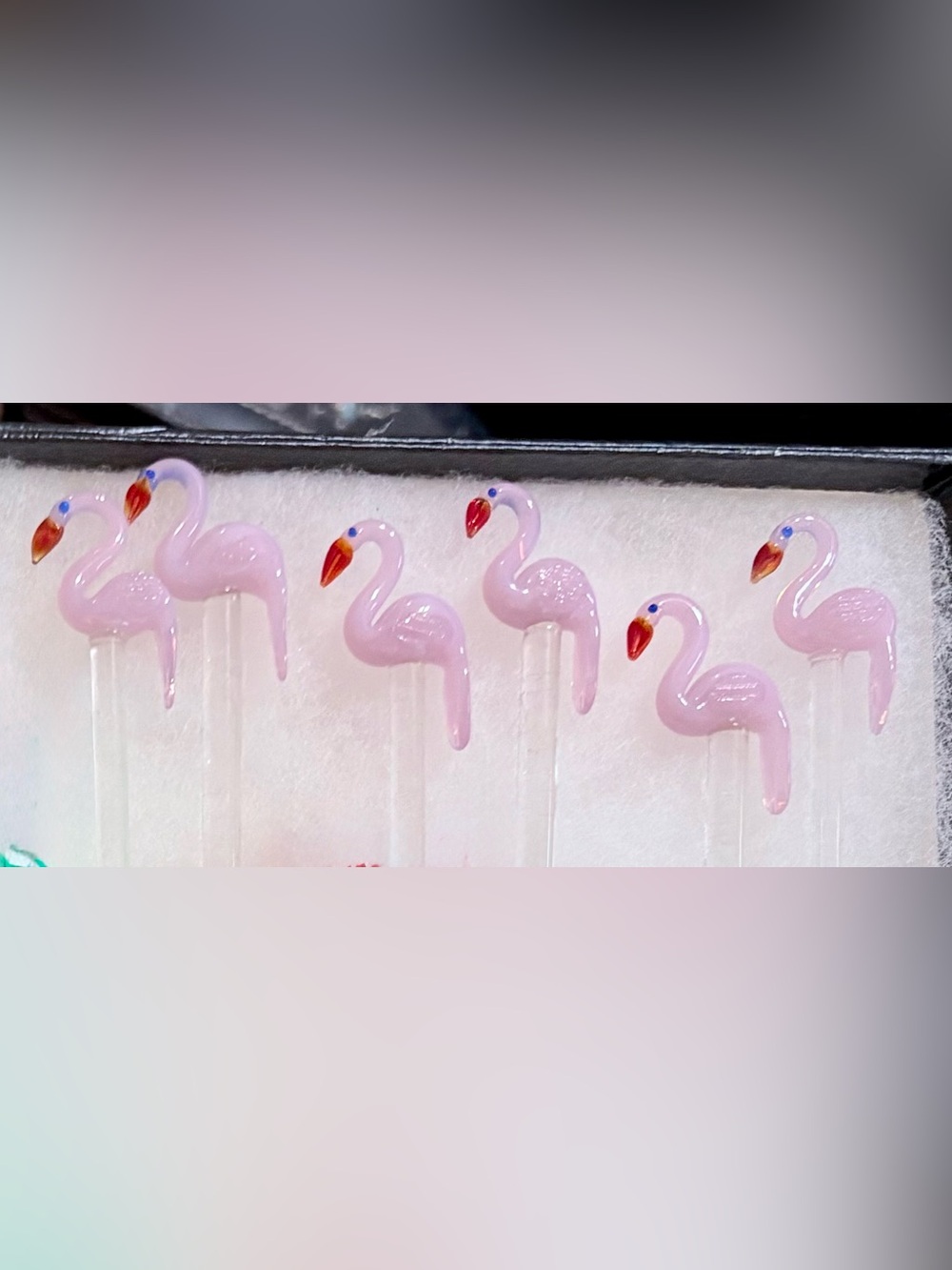 Six glass flamingo drink swizzle sticks stirrers - Picture 2 of 2